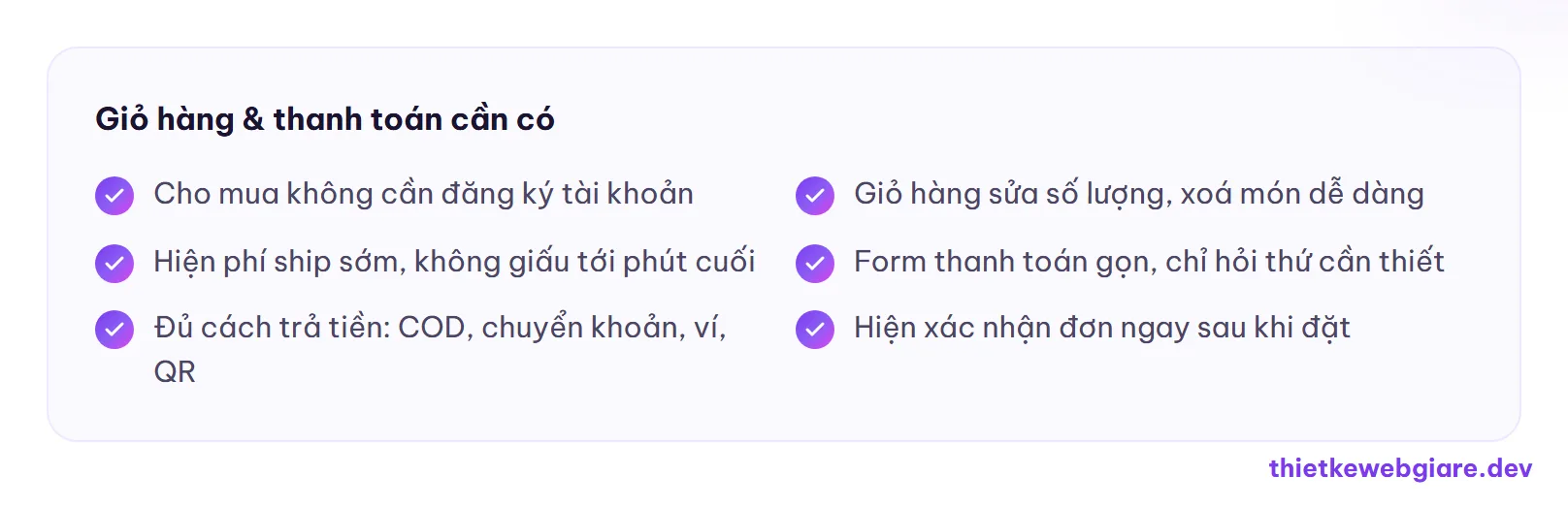 Giỏ hàng & thanh toán cần có — thiết kế web bán hàng