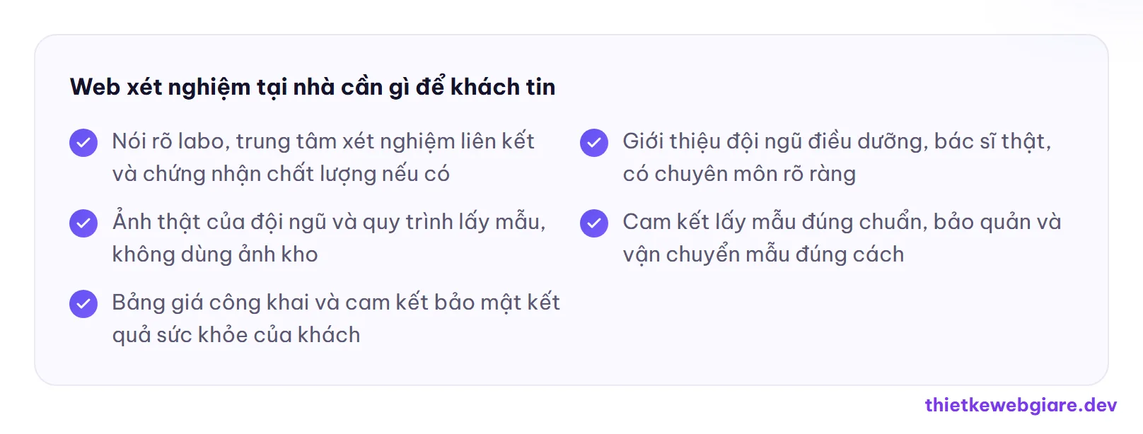 Web xét nghiệm tại nhà cần gì để khách tin — thiết kế web xét nghiệm tại nhà