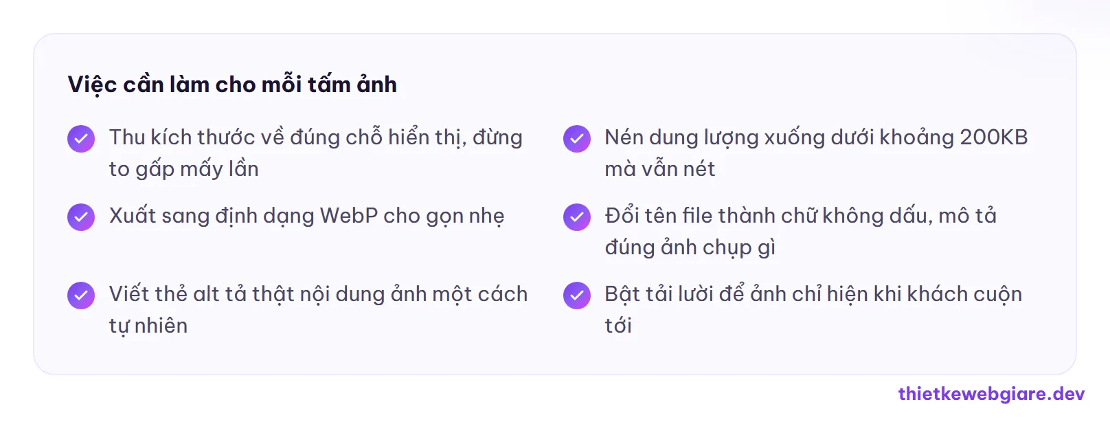Việc cần làm cho mỗi tấm ảnh — tối ưu ảnh website