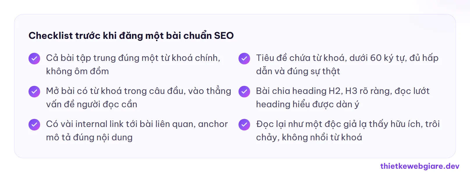 Checklist trước khi đăng một bài chuẩn SEO — viết bài chuẩn SEO