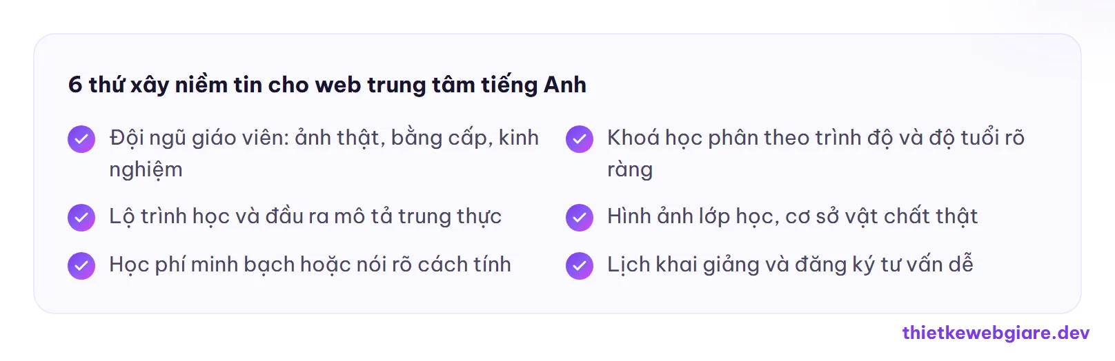 6 thứ xây niềm tin cho web trung tâm tiếng Anh — thiết kế web trung tâm tiếng Anh